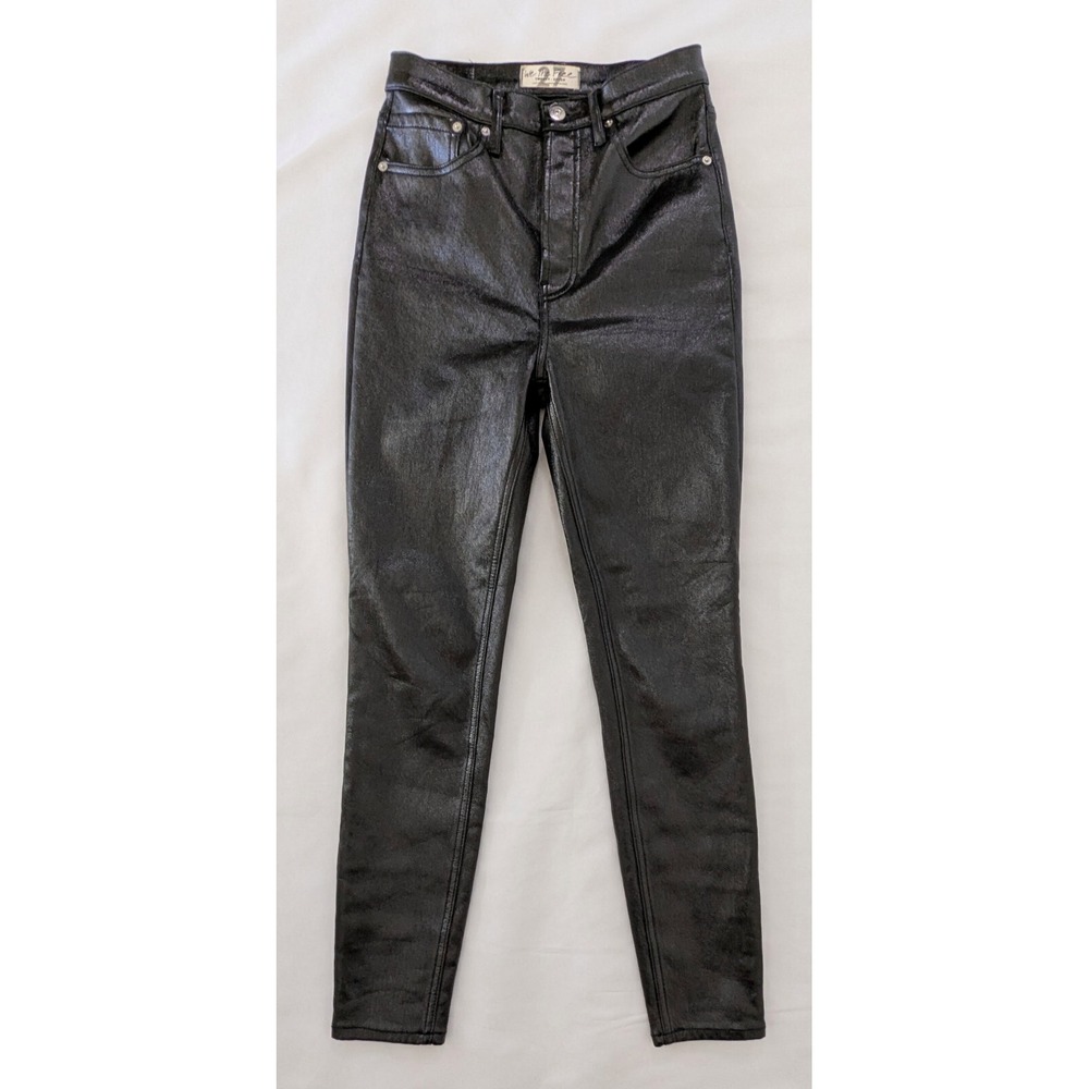 We The Free People Phoenix Coated Skinny Jeans Button Fly Faux Leather Black 27